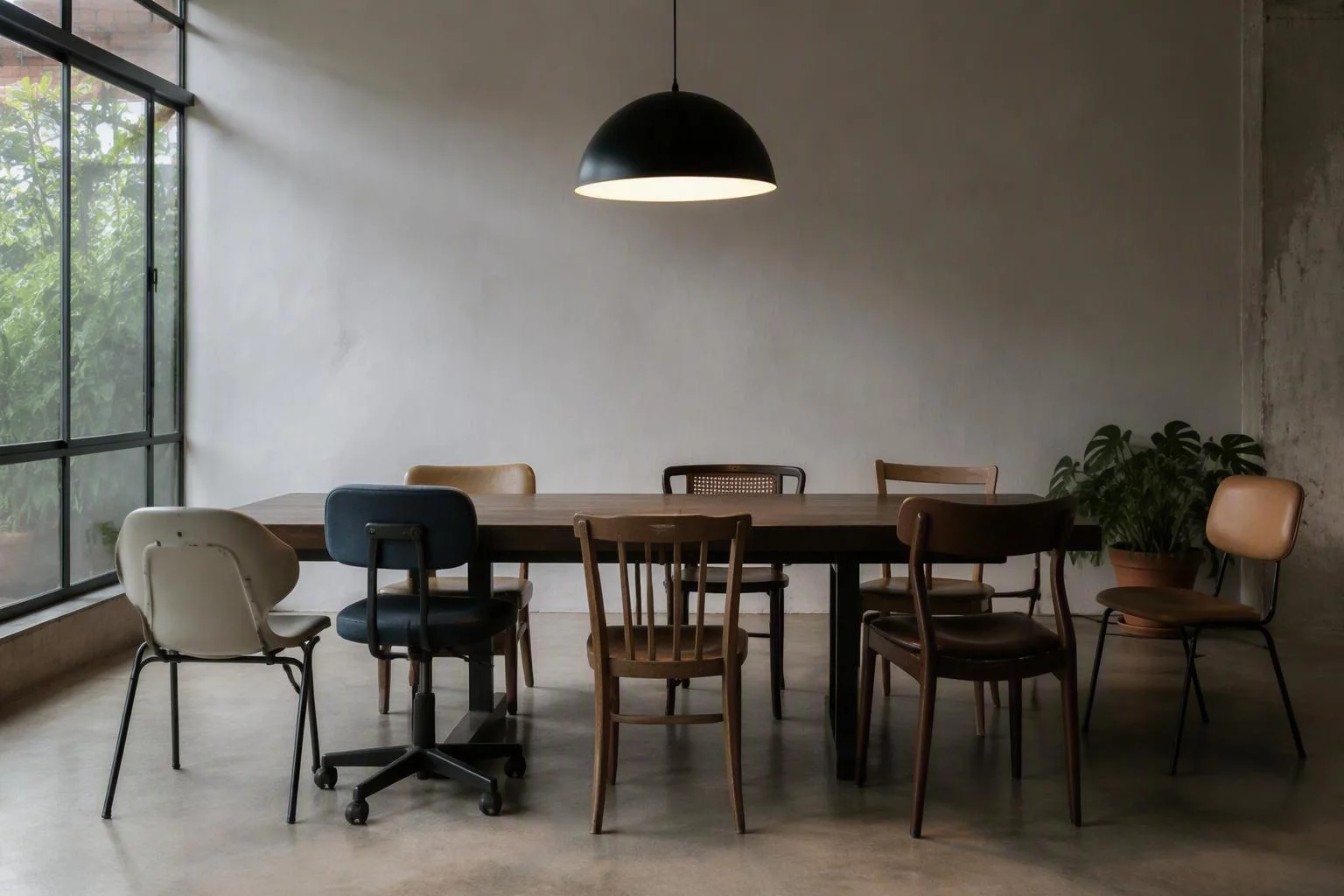 Cadeiras vazias em volta da mesa da sala de reunião da empresa